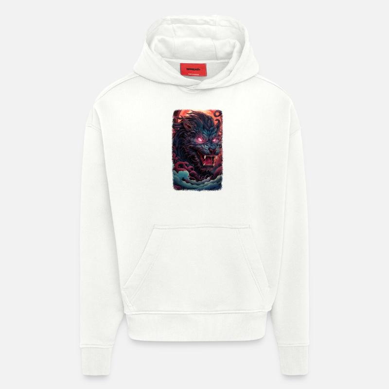 Loup Renard Esthétique Japonais Kitsune - Sweat à capuche bio épais oversize fabriqué en UE - OFF WHITE