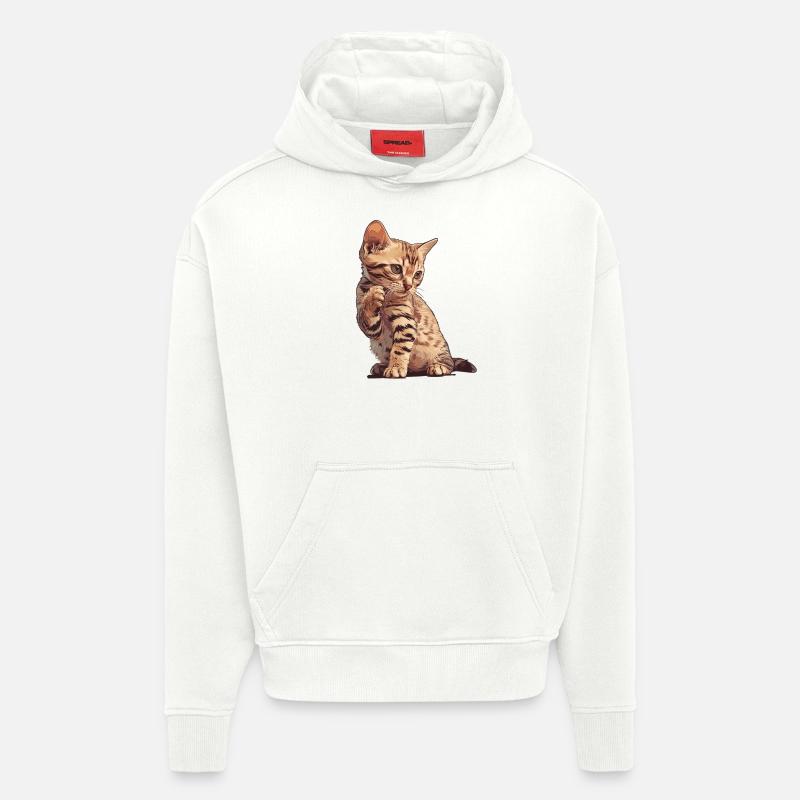 Ocicat Chaton Ocicat Chat - Sweat à capuche bio épais oversize fabriqué en UE - OFF WHITE