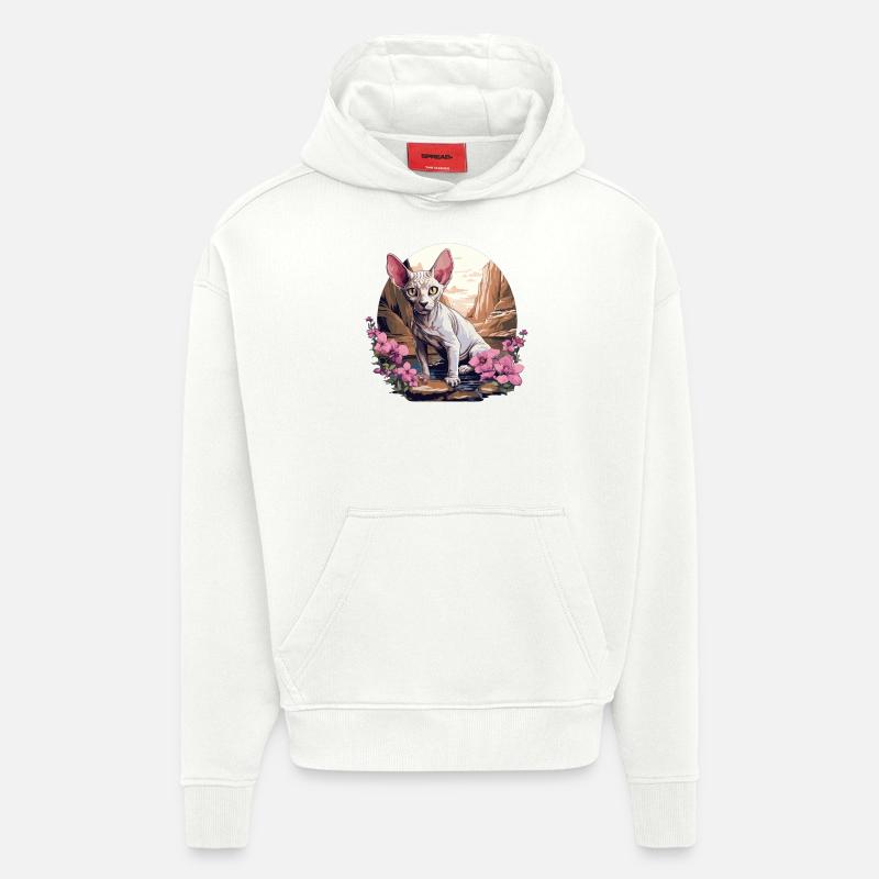 Chaton Sphynx Chat Sphynx - Sweat à capuche bio épais oversize fabriqué en UE - OFF WHITE