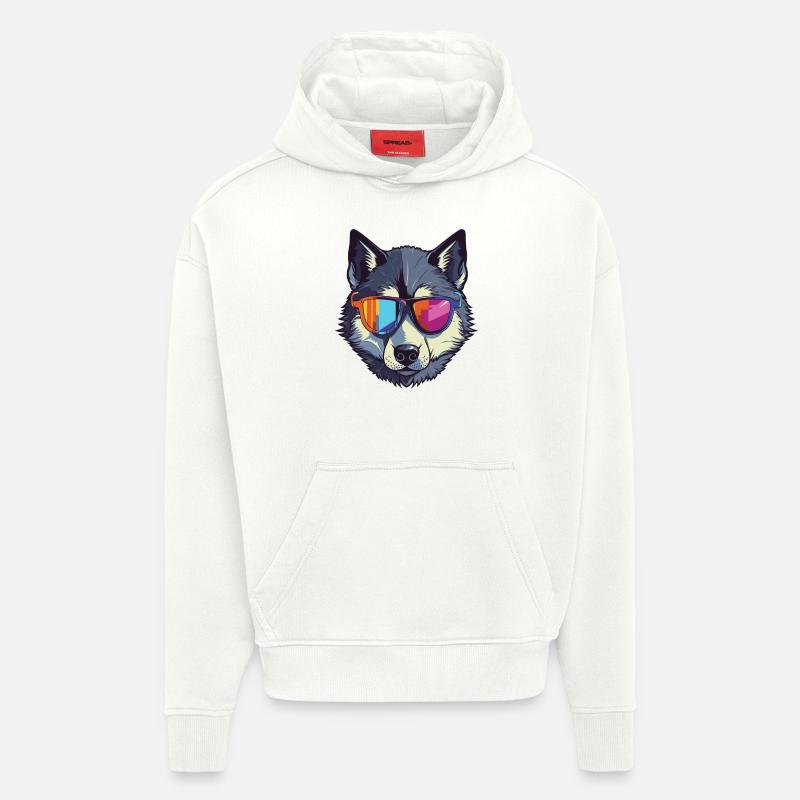 Tête de chien Husky Cool - Sweat à capuche bio épais oversize fabriqué en UE - OFF WHITE