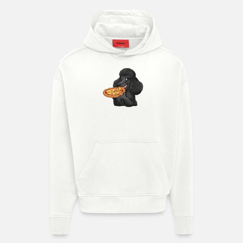 Caniche noir Pizza Bande Dessinée - Sweat à capuche bio épais oversize fabriqué en UE - OFF WHITE