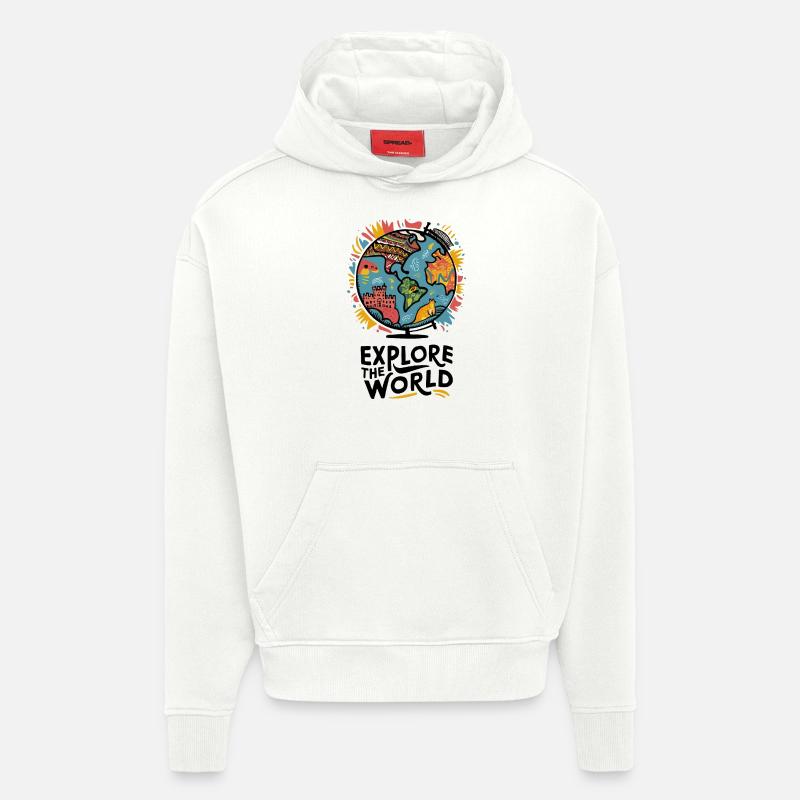 EXPLOREZ LE MONDE - Sweat à capuche bio épais oversize fabriqué en UE - OFF WHITE