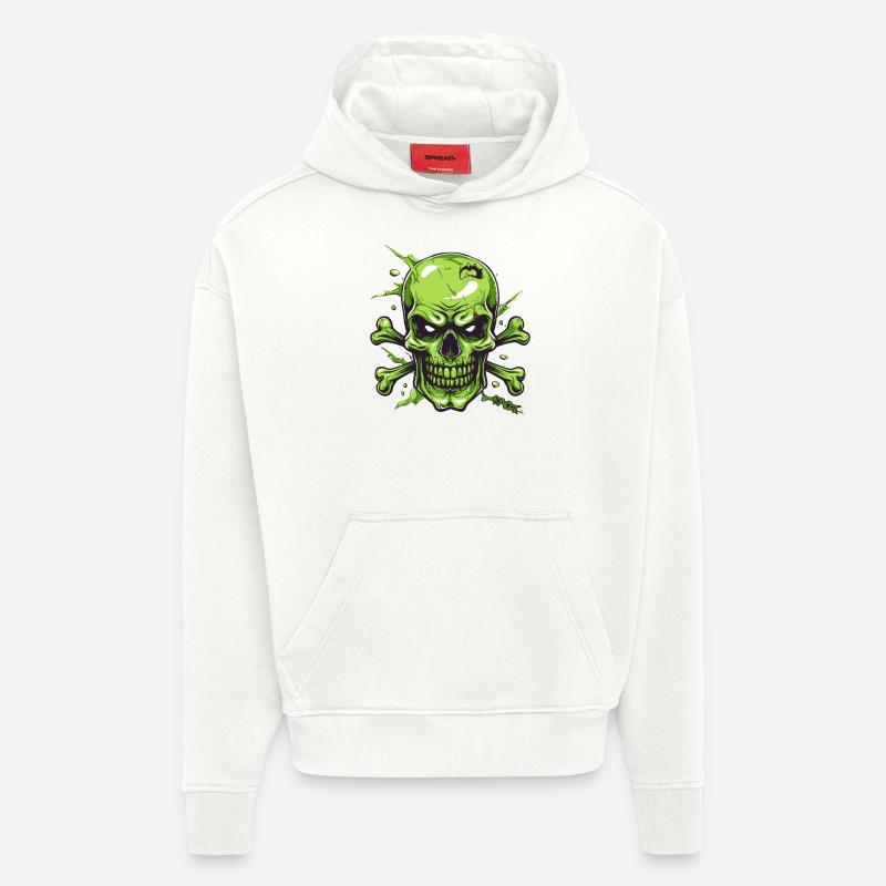 Crâne vert en colère - Sweat à capuche bio épais oversize fabriqué en UE - OFF WHITE