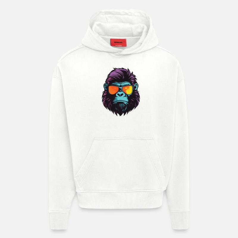 Gorilla Hipster Cool Party - Sweat à capuche bio épais oversize fabriqué en UE - OFF WHITE