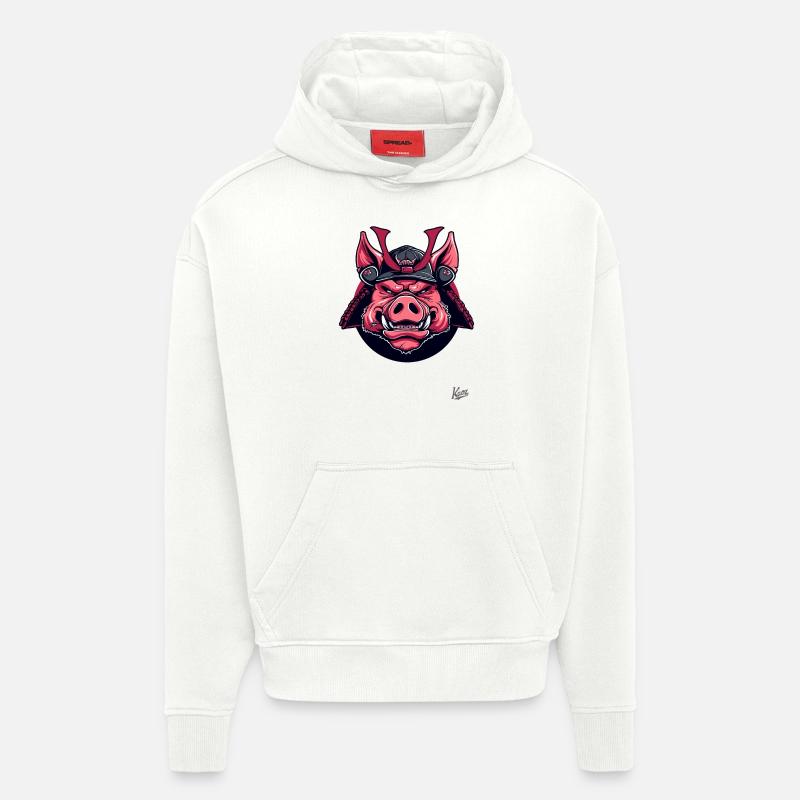 Shogun Samurai Pig - Sweat à capuche bio épais oversize fabriqué en UE - OFF WHITE