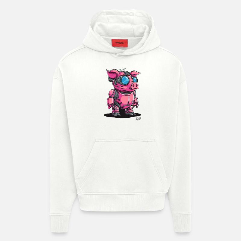 Cyber Cyborg Robot Cochon - Sweat à capuche bio épais oversize fabriqué en UE - OFF WHITE