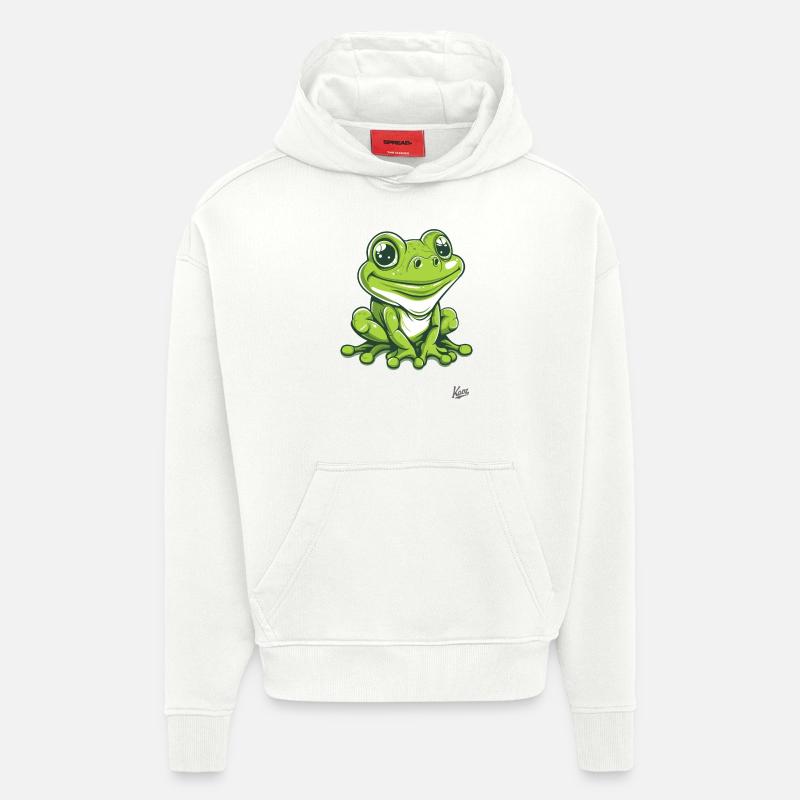 Grenouille heureuse mignonne - Sweat à capuche bio épais oversize fabriqué en UE - OFF WHITE