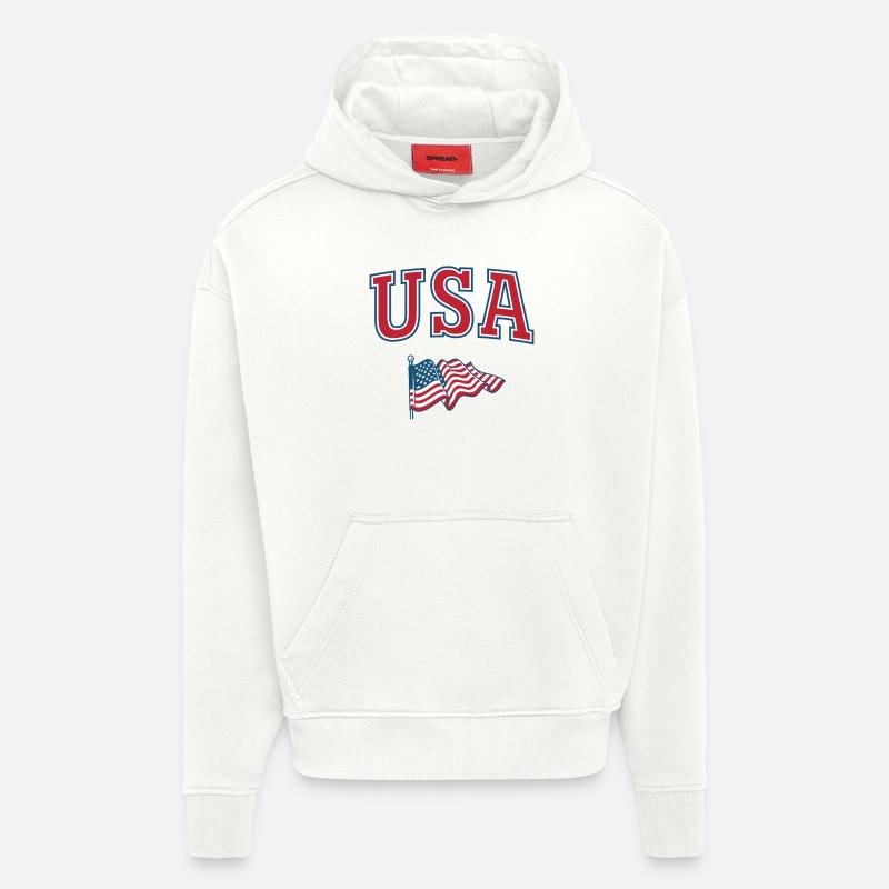 Drapeau des États-Unis - Sweat à capuche bio épais oversize fabriqué en UE - OFF WHITE