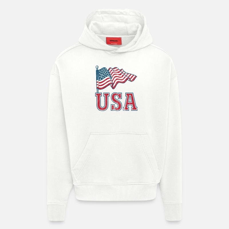 États-Unis avec drapeau - Sweat à capuche bio épais oversize fabriqué en UE - OFF WHITE