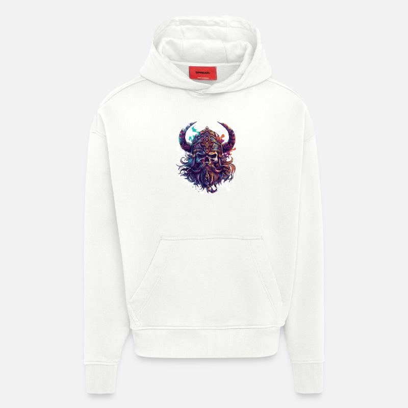 Crâne d’Odin viking - Sweat à capuche bio épais oversize fabriqué en UE - OFF WHITE