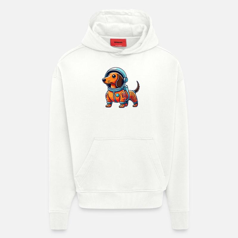 Teckel, astronaute, espace, science-fiction - Sweat à capuche bio épais oversize fabriqué en UE - OFF WHITE