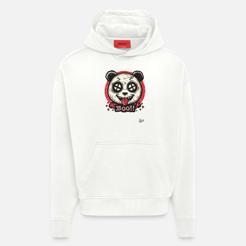 Un panda effrayant dit « boo » - Sweat à capuche bio épais oversize fabriqué en UE - OFF WHITE