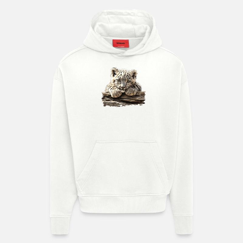 Léopard des neiges Schneeleoparden Schneeleopard - Sweat à capuche bio épais oversize fabriqué en UE - OFF WHITE