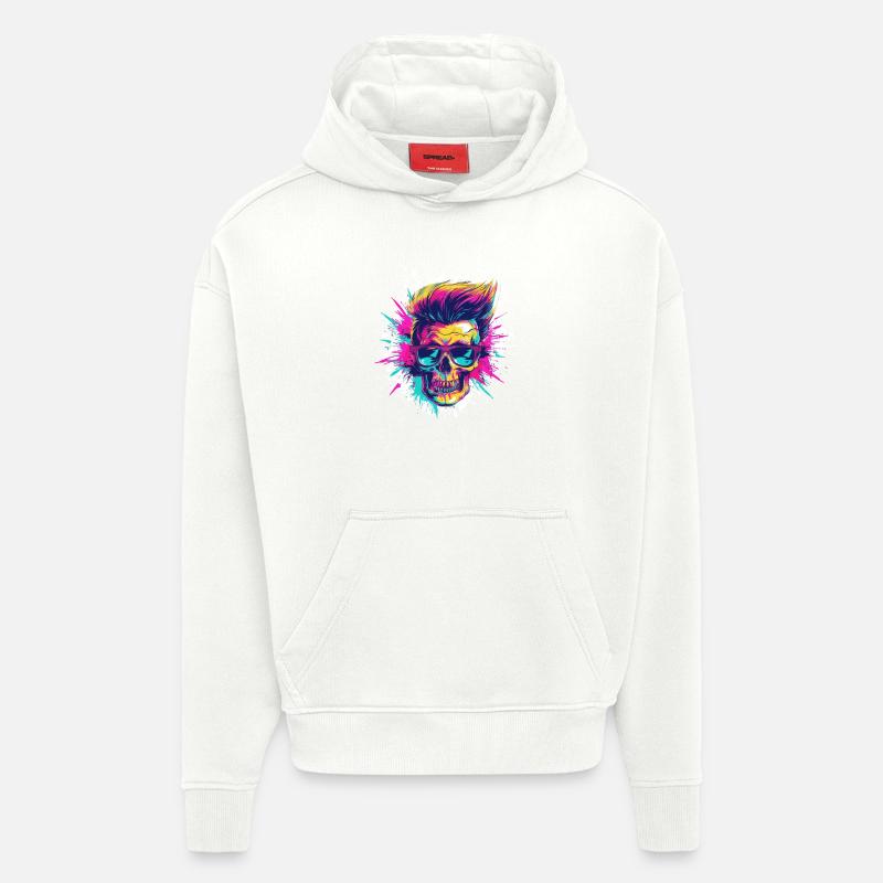 Techno Skull Party - Sweat à capuche bio épais oversize fabriqué en UE - OFF WHITE