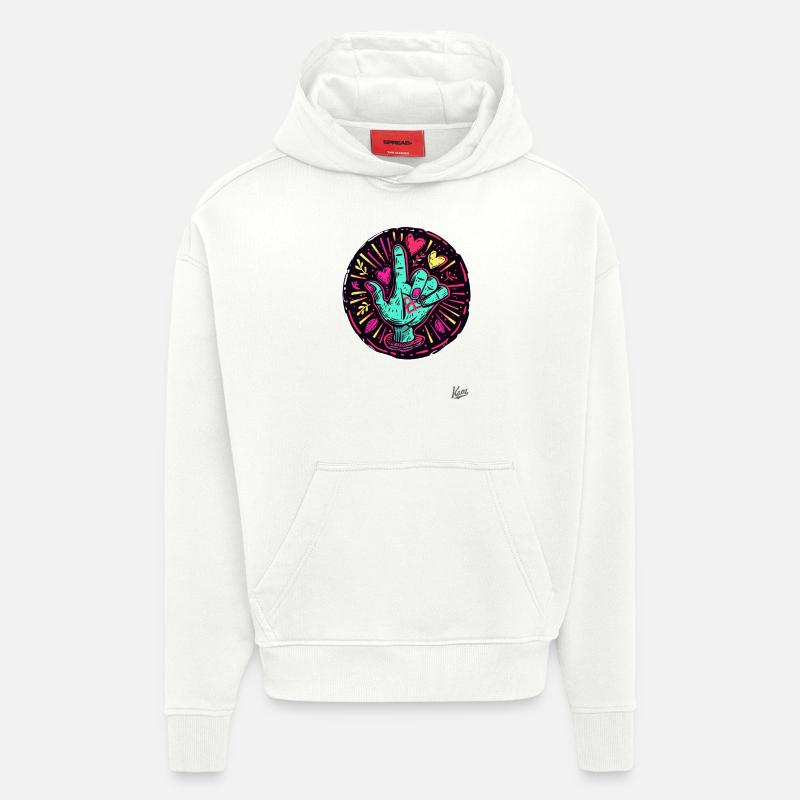 Main et index rétro à l’ancienne en l’air - Sweat à capuche bio épais oversize fabriqué en UE - OFF WHITE
