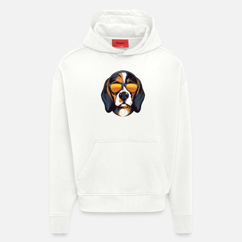 Beagle Dog Cool Head Party - Sweat à capuche bio épais oversize fabriqué en UE - OFF WHITE