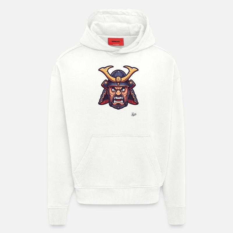 Angry Japanese Edo Samurai Shogun - Hoodie- made by SPREAD  - OFF WHITE