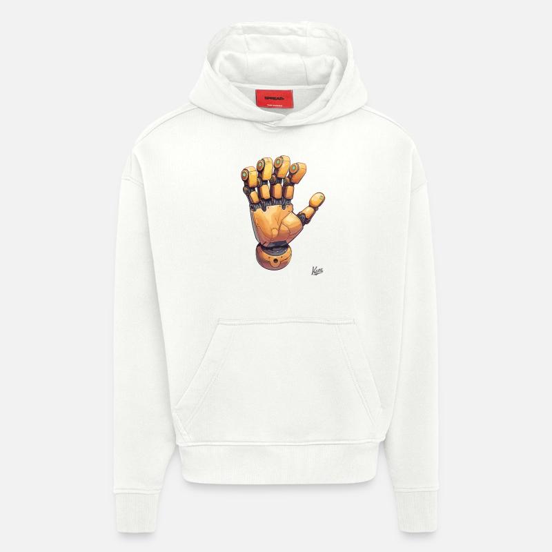 Cyborg et main robot - Sweat à capuche bio épais oversize fabriqué en UE - OFF WHITE