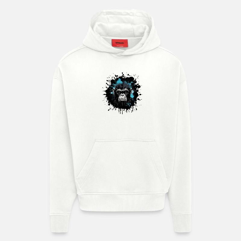 Portrait de singe - Sweat à capuche bio épais oversize fabriqué en UE - OFF WHITE