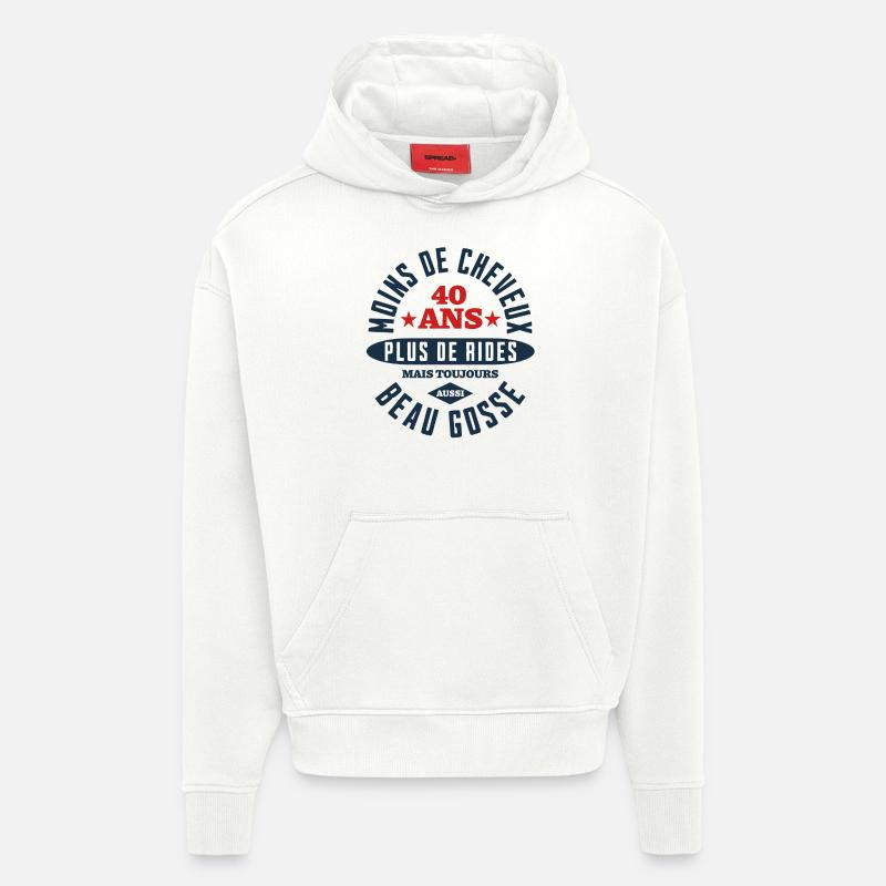 Beau Gosse à 40 Ans - Sweat à capuche bio épais oversize fabriqué en UE - OFF WHITE