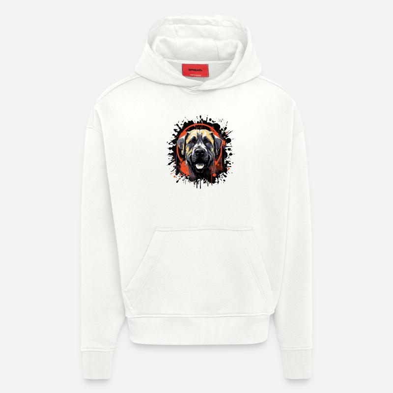 Portrait de chien Kangal - Sweat à capuche bio épais oversize fabriqué en UE - OFF WHITE