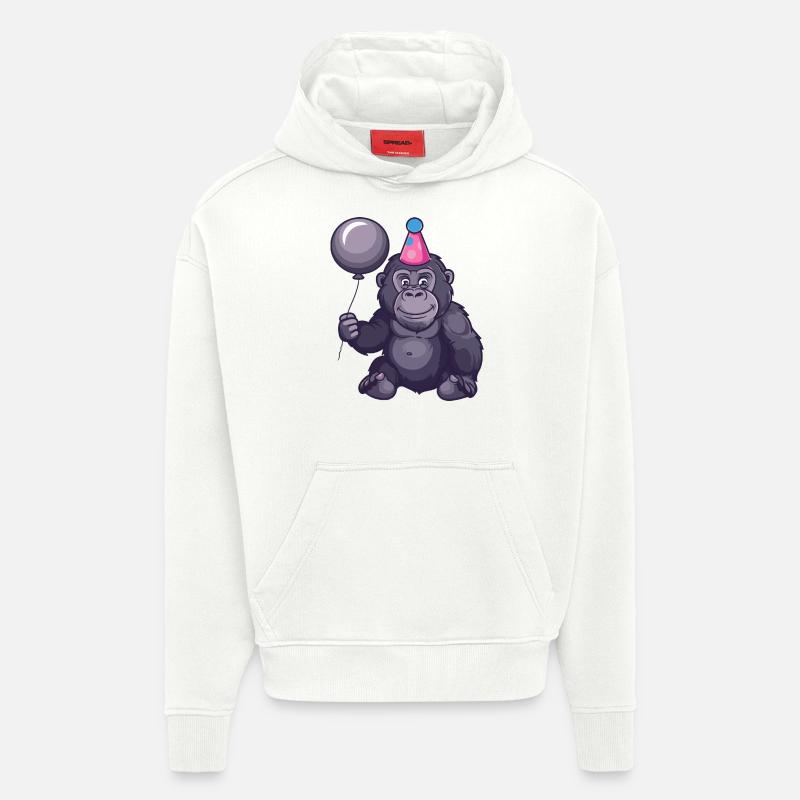 Gorille Anniversaire Bébé - Sweat à capuche bio épais oversize fabriqué en UE - OFF WHITE