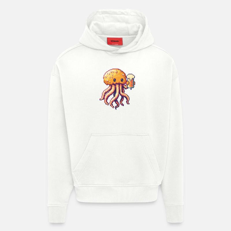 méduse bière pixel - Sweat à capuche bio épais oversize fabriqué en UE - OFF WHITE