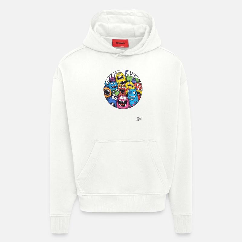 Drôles d’amis monstres - Sweat à capuche bio épais oversize fabriqué en UE - OFF WHITE