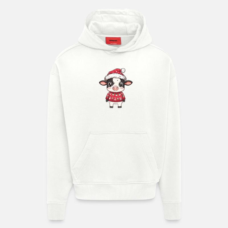 Noël de vache - Sweat à capuche bio épais oversize fabriqué en UE - OFF WHITE