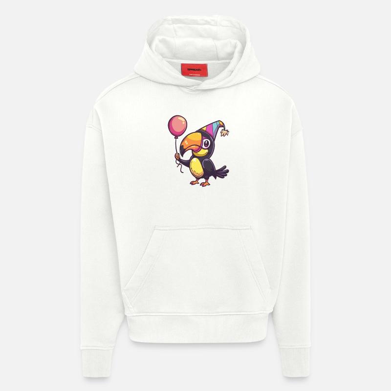 Toucan oiseau anniversaire bande dessinée - Sweat à capuche bio épais oversize fabriqué en UE - OFF WHITE