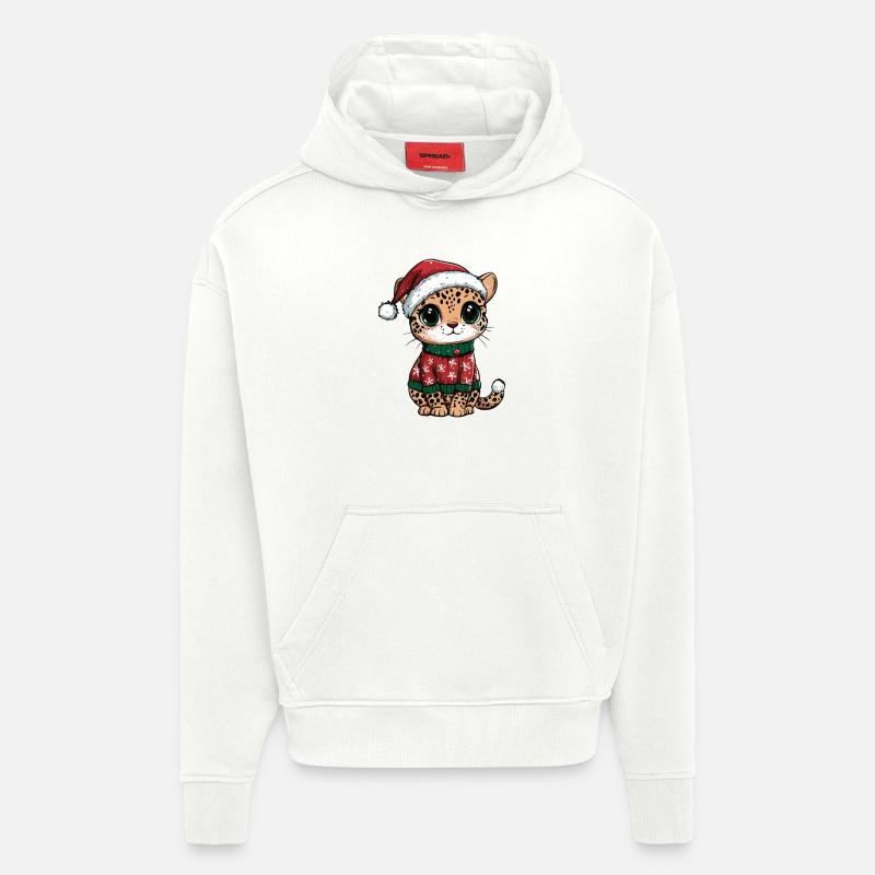 Noël léopard - Sweat à capuche bio épais oversize fabriqué en UE - OFF WHITE