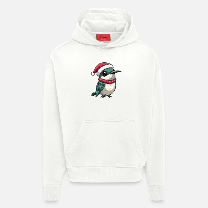 colibri oiseau Noël - Sweat à capuche bio épais oversize fabriqué en UE - OFF WHITE