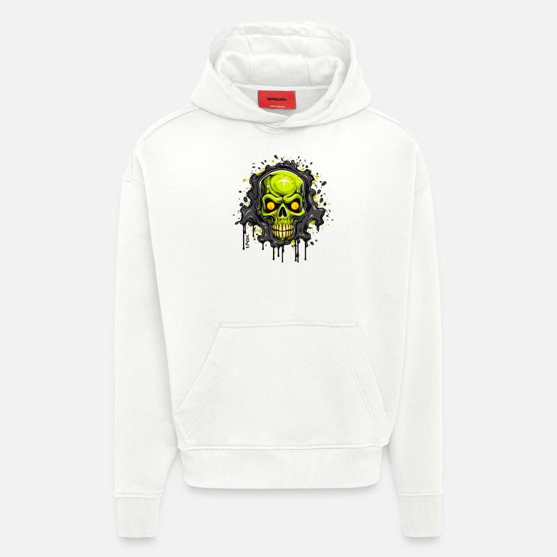 Crâne rieur, vert dégoulinant - Sweat à capuche bio épais oversize fabriqué en UE - OFF WHITE
