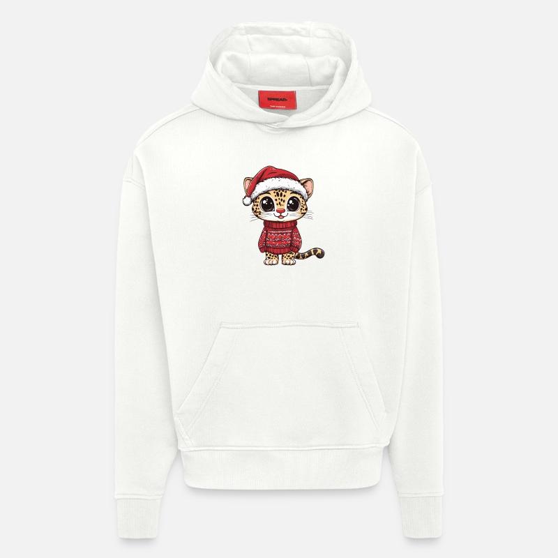 Bande dessinée de Noël léopard - Sweat à capuche bio épais oversize fabriqué en UE - OFF WHITE