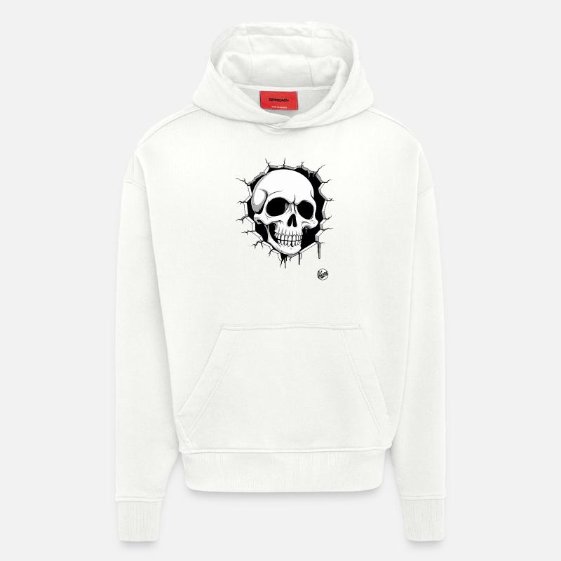 Crâne perçant le mur - Sweat à capuche bio épais oversize fabriqué en UE - OFF WHITE