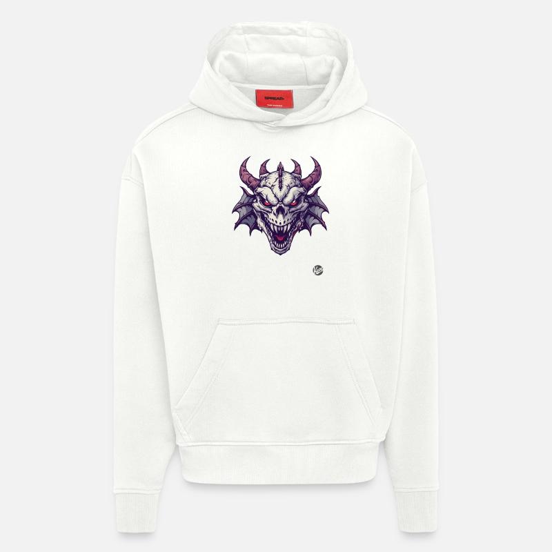 L’horreur du dragon crâne - Sweat à capuche bio épais oversize fabriqué en UE - OFF WHITE
