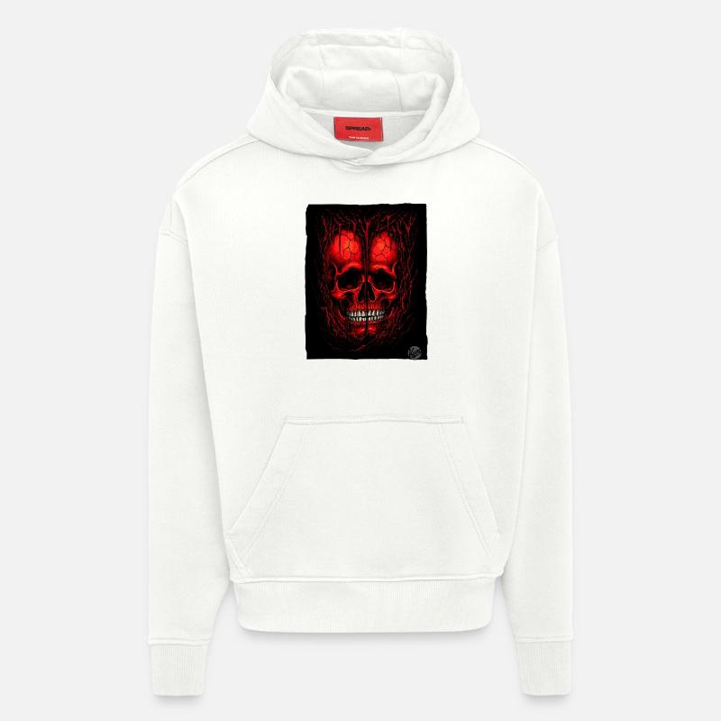Deux crânes rouges - Sweat à capuche bio épais oversize fabriqué en UE - OFF WHITE