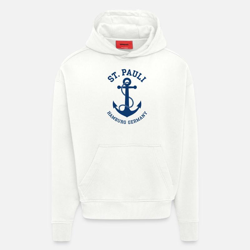 St. Pauli Hamburg Anker Reeperbahn - Sweat à capuche bio épais oversize fabriqué en UE - OFF WHITE