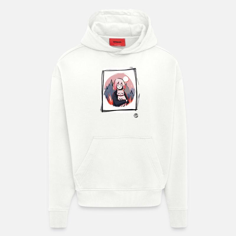Fille avec chat - Sweat à capuche bio épais oversize fabriqué en UE - OFF WHITE