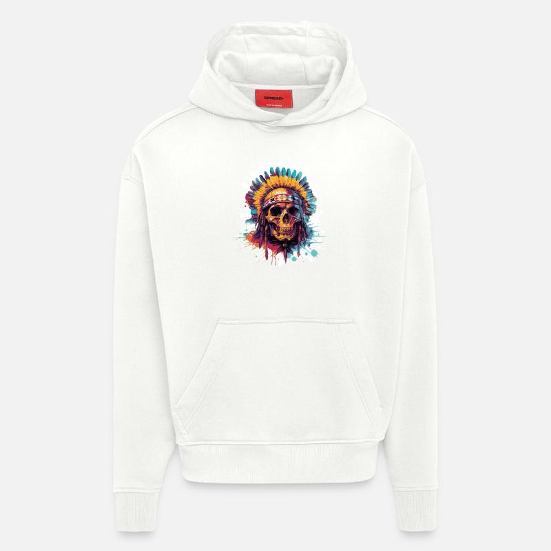 Crâne de chef indien - Sweat à capuche bio épais oversize fabriqué en UE - OFF WHITE