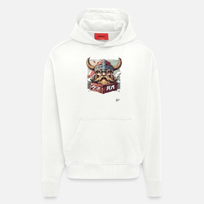 Déballage d’un guerrier viking - Sweat à capuche bio épais oversize fabriqué en UE - OFF WHITE