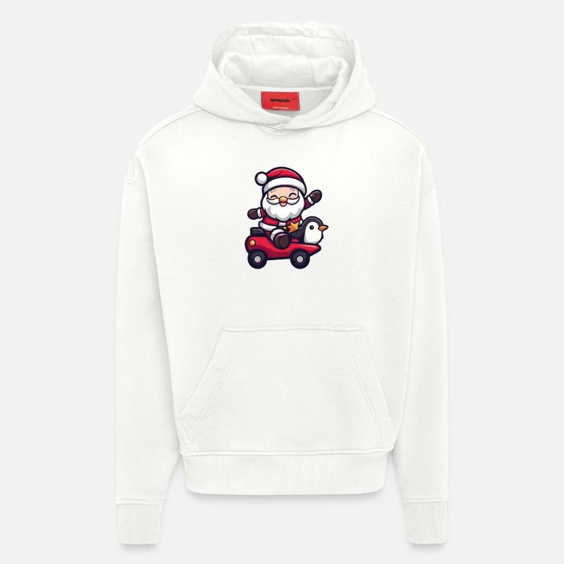 Pingouin Père Noël - Sweat à capuche bio épais oversize fabriqué en UE - OFF WHITE