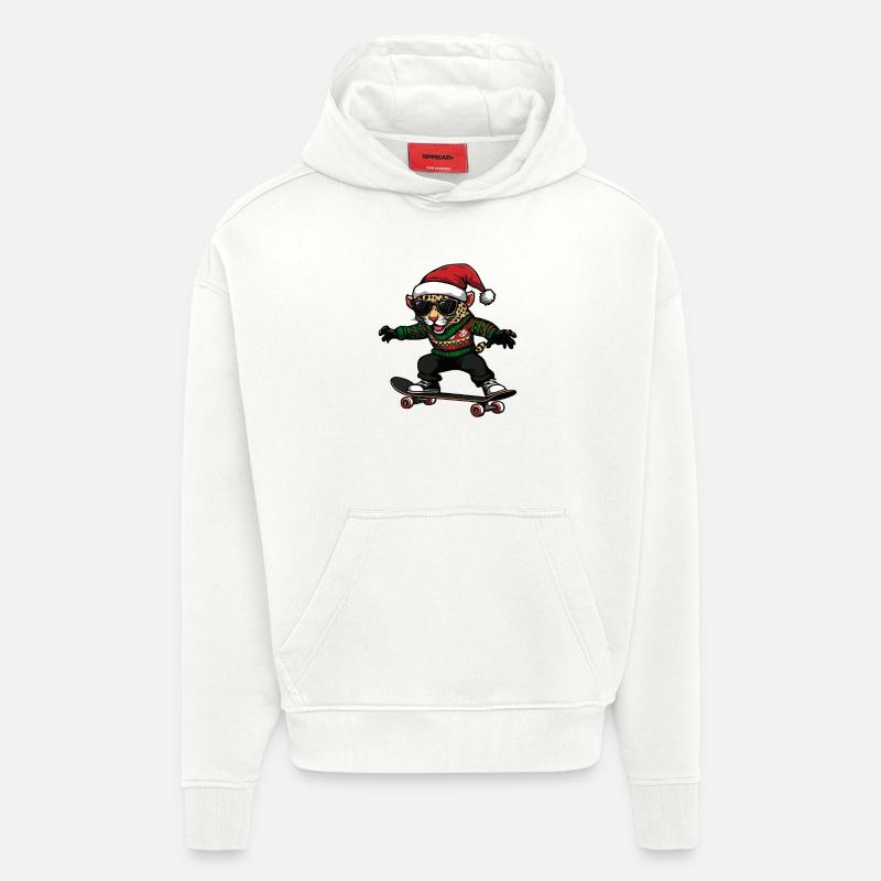 Léopard Noël Drôle - Sweat à capuche bio épais oversize fabriqué en UE - OFF WHITE