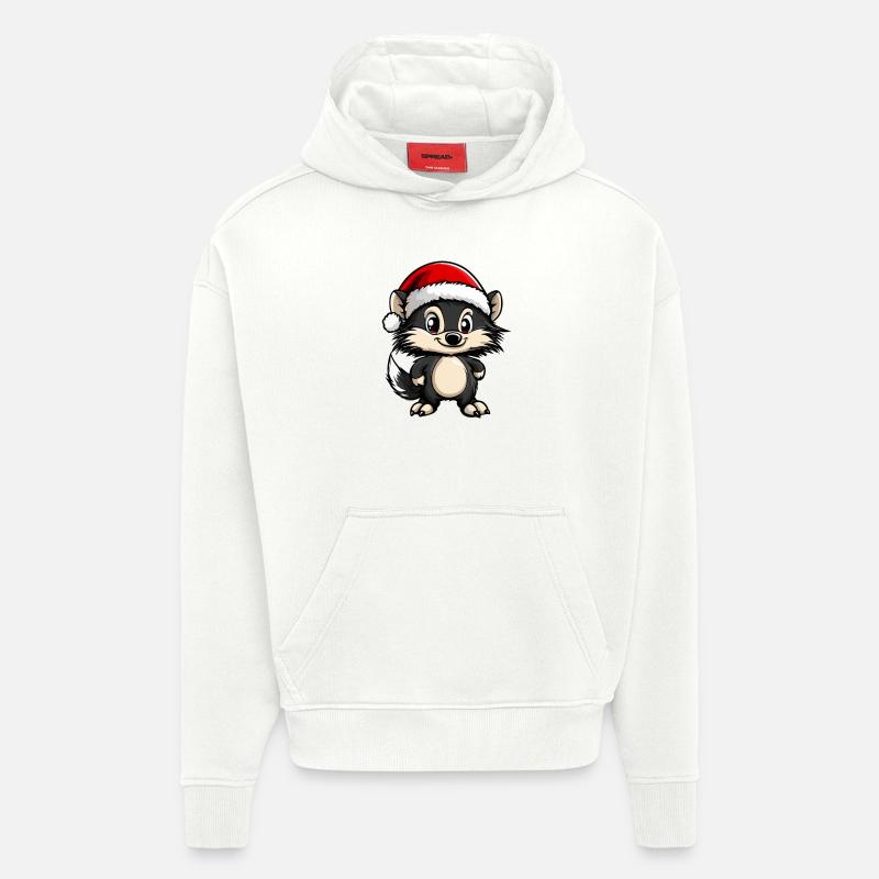 Hérisson Noël Mignon - Sweat à capuche bio épais oversize fabriqué en UE - OFF WHITE