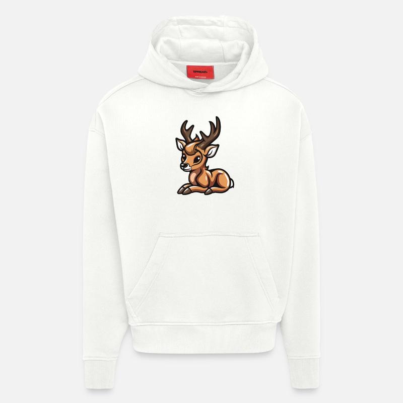 Bande dessinée de cerf - Sweat à capuche bio épais oversize fabriqué en UE - OFF WHITE
