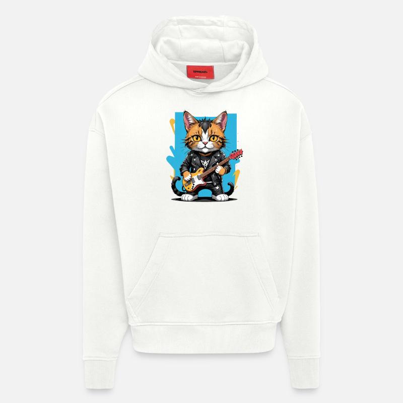 Cat Rocker Cat HardRock Gift - Sweat à capuche bio épais oversize fabriqué en UE - OFF WHITE