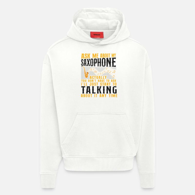 Saxophone Interrogez-moi sur mon - Sweat à capuche bio épais oversize fabriqué en UE - OFF WHITE