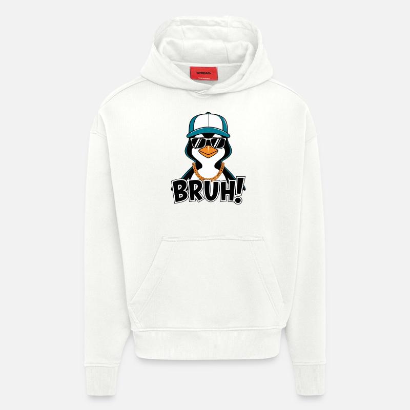 PINGOUINS BRUH - Sweat à capuche bio épais oversize fabriqué en UE - OFF WHITE