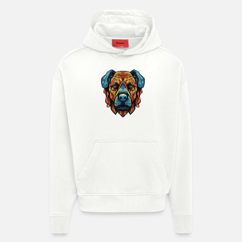 Portrait de chien Kangal - Sweat à capuche bio épais oversize fabriqué en UE - OFF WHITE