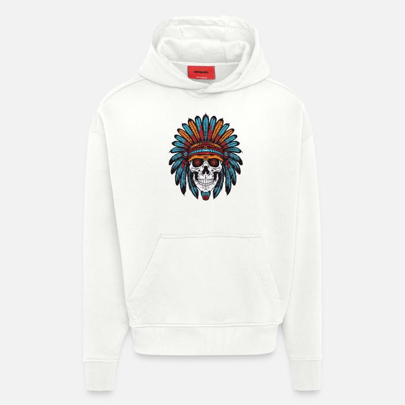 Crâne de chef indien Apache - Sweat à capuche bio épais oversize fabriqué en UE - OFF WHITE